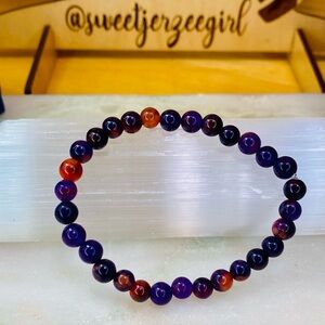 Handmade Purple Orange Dyed Jade Gemstone Round Bead Bracelet 6mm
